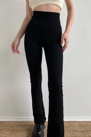 High Waist Stretchy Black Flared Yoga Pants for Women - Slimming Long Legs Casual Style, Perfect for Everyday Wear