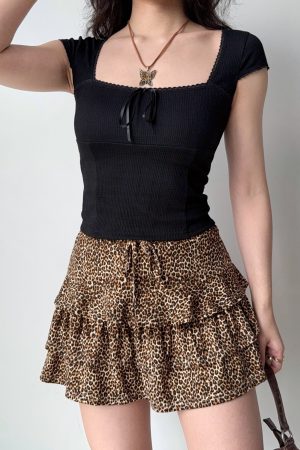 High-Waisted A-Line Leopard Print Cake Skirt for Women â€“ DIY European American Style Summer Short Skirt, Anti-Exposure Fashion
