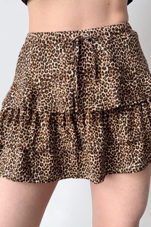 High-Waisted A-Line Leopard Print Cake Skirt for Women â€“ DIY European American Style Summer Short Skirt, Anti-Exposure Fashion