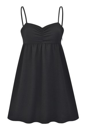 High-Waisted A-Line Pleated Camisole Dress for Women - Simple European & American Style Short Skirt