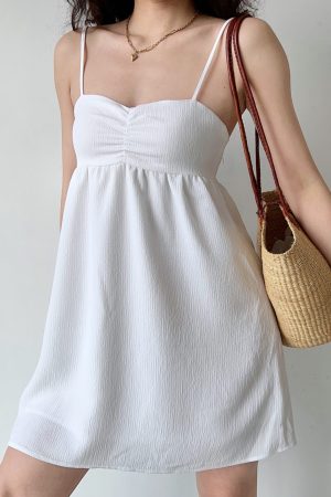 High-Waisted A-Line Pleated Camisole Dress for Women - Simple European & American Style Short Skirt