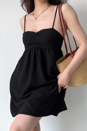 High-Waisted A-Line Pleated Camisole Dress for Women - Simple European & American Style Short Skirt