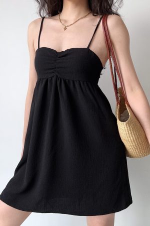 High-Waisted A-Line Pleated Camisole Dress for Women - Simple European & American Style Short Skirt