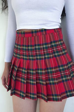 High-Waisted American Retro Plaid Pleated Skirt with Safety Shorts - College Style Fashion for a Slimming Look