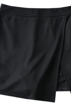 High-Waisted Black A-Line Mini Skirt with Side Slit - Sexy Slim-Fit, Leg-Lengthening Bodycon Style for European and American Fashion