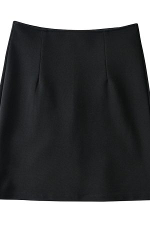 High-Waisted Black Bodycon A-Line Skirt - Simple Versatile European and American Style, Elastic Fit for Effortless Chic