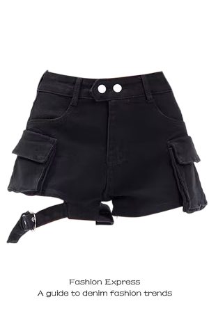 High-Waisted Black Denim Shorts for Women - Retro Workwear Style, Slim-Fit Hot Pants for Spring and Autumn 2025