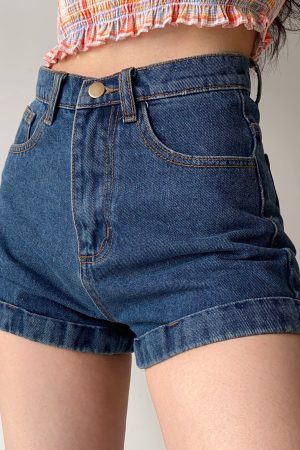 High-Waisted Cuffed Denim Shorts for Women - Vintage Classic Summer Slimming Hot Pants, Versatile 90s Style