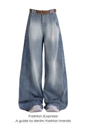High-Waisted Deconstructed Curved Blade Jeans for Women - Vintage Washed Wide-Leg Scythe Pants for Autumn Winter 2025