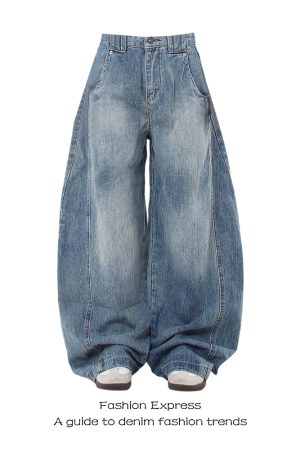 High-Waisted Deconstructed Curved Knife Jeans for Women - Vintage Washed Bamboo Wide-Leg Pants for Autumn/Winter 2025