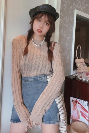 High-Waisted Denim Skirt with Safety Shorts - Versatile American Vintage Style for Spring/Summer 2024, Leg-Lengthening Fit