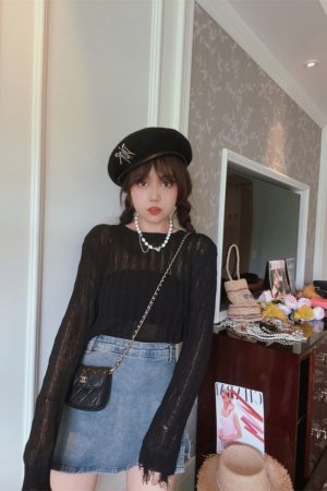 High-Waisted Denim Skirt with Safety Shorts - Versatile American Vintage Style for Spring/Summer 2024, Leg-Lengthening Fit