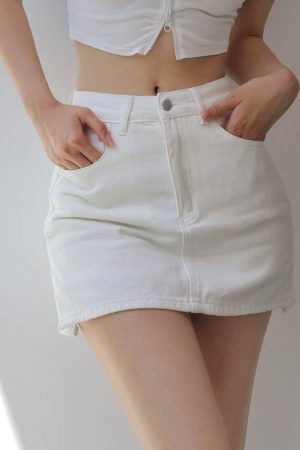 High-Waisted Double-Slit A-Line Denim Skirt for Women - Retro European American Style, Long Leg Design, Anti-Exposure Fashion