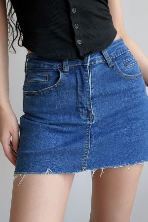 High-Waisted Frayed Bodycon Denim Mini Skirt - Sexy A-Line Design for Hot Girl Style - European and American Fashion Trend