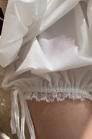 High-Waisted Lace Trim Tie White Bud Skirt with Safety Pants - DIY Spring/Summer Half Skirt, Short Skirt, 90s Inspired Fashion