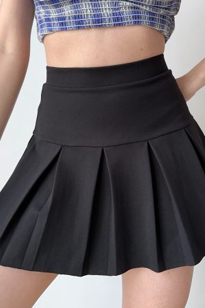 High-Waisted Pleated A-Line Skirt for Women - Solid Color Summer Fashion, European & American Style, Slimming Waist, Short Length
