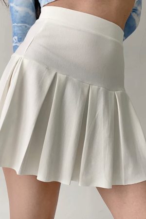 High-Waisted Pleated A-Line Skirt for Women - Solid Color Summer Fashion, European & American Style, Slimming Waist, Short Length