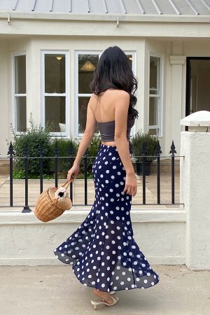 High-Waisted Polka Dot Irregular Vintage Long Skirt with Fish Tail Design - Slimming Asymmetrical Style