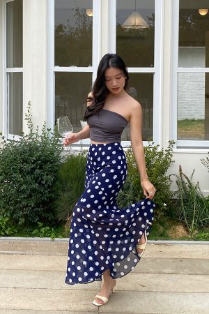 High-Waisted Polka Dot Irregular Vintage Long Skirt with Fish Tail Design - Slimming Asymmetrical Style