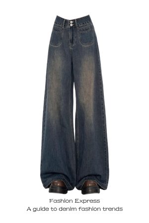 High-Waisted Retro Cement Gray Wide-Leg Jeans, 2025 Trendy Loose Draped Floor-Length Pants for Effortless Style