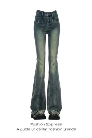 High-Waisted Retro Flared Jeans for Women, Slim Fit Bell-Bottom Pants, Autumn Winter 2025 Trend