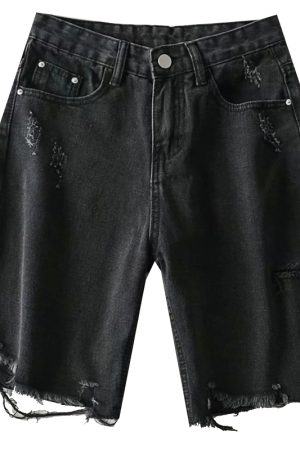 High-Waisted Retro Slim-Fit Frayed Denim Shorts for Women - European & American Style Cycling Summer Shorts
