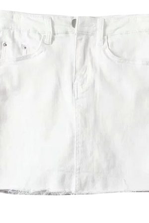 High-Waisted Ripped Denim Mini Skirt & White Bodycon Pencil Skirt - Sexy Slim Fit, Anti-Exposure, 90s Inspired Fashion