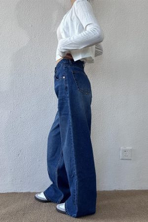 High-Waisted Slim Straight Loose Floor-Length Pants for Petite Women - Trendy Spring High Street Jeans