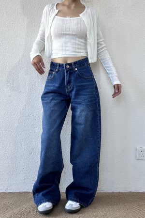 High-Waisted Slim Straight Loose Floor-Length Pants for Petite Women - Trendy Spring High Street Jeans