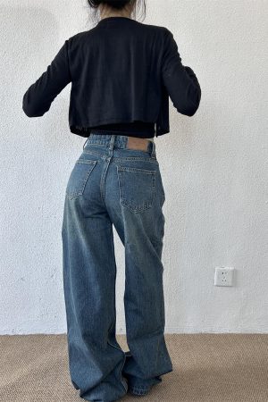 High-Waisted Slim Straight Loose Floor-Length Pants for Petite Women - Trendy Spring High Street Jeans