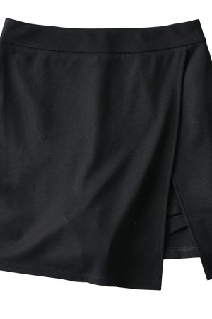 High-Waisted Solid Color Side-Slit Mini Skirt with Safety Shorts - Sexy European & American Style Fashion for Effortless Chic