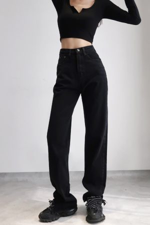 High-Waisted Vintage Wide-Leg Jeans for Women, Distressed with Side Slits, Loose-Fitting, Flattering 90s Style