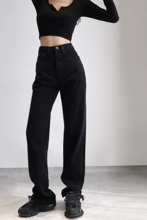 High-Waisted Vintage Wide-Leg Jeans for Women, Distressed with Side Slits, Loose-Fitting, Flattering 90s Style