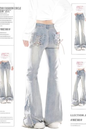 High-Waisted Water-Washed Blue Flared Jeans for Women - 2025 Spring Slim-Fit Versatile Floor-Length Pants