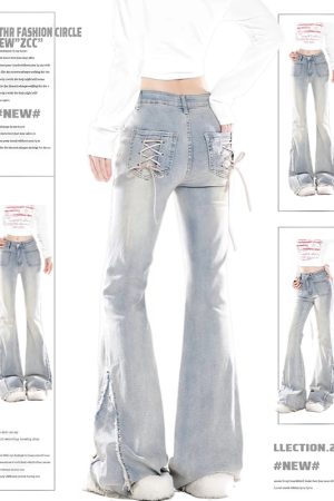 High-Waisted Water-Washed Blue Flared Jeans for Women - 2025 Spring Slim-Fit Versatile Floor-Length Pants