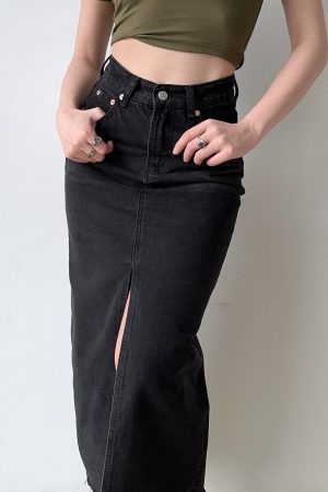 High-Waisted Water-Washed Denim Split Skirt for Women - Mid-Length Slimming Fitted Pencil Skirt in European & American Style