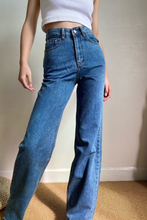 High-Waisted Wide-Leg Jeans for Women - American Retro Style, Loose Fit, Slimming, Floor-Length, Trendy 90s Fashion