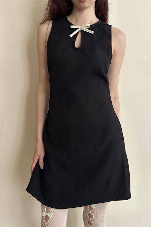 Hollow Bow Slim Fit A-Line Short Dress - Spring/Summer 2025 Thousand Gold Design, Perfect for 90s and Y2K Inspired Fashion