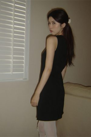 Hollow Bow Slim Fit A-Line Short Dress - Spring/Summer 2025 Thousand Gold Design, Perfect for 90s and Y2K Inspired Fashion