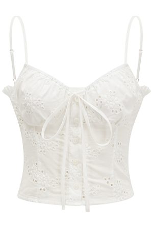 Hollow Flower White Camisole - Women's Summer Slim Fit Sexy Top for European and American Style, Perfect for Y2K and Korean Fashion