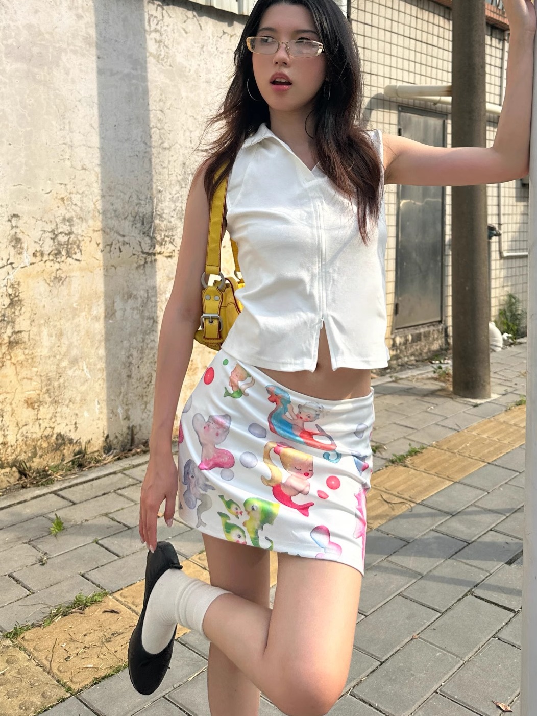 Hot Girl Clown Fish Print Bodycon Mini Skirt - 2025 Summer Niche Design, Trendy Y2K Style Hot Girl Clown Fish Print Bodycon Mini Skirt - 2025 Summer Niche Design, Trendy Y2K Style