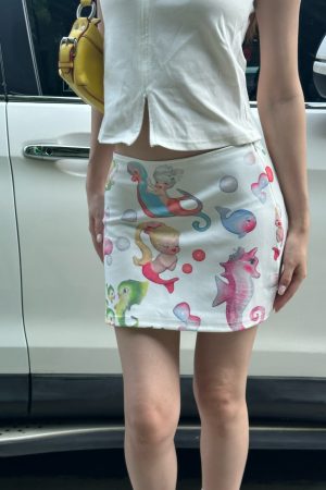 Hot Girl Clown Fish Print Bodycon Mini Skirt - 2025 Summer Niche Design, Trendy Y2K Style