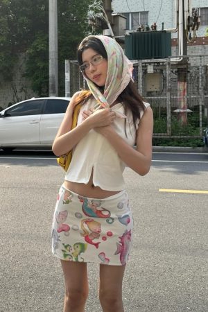 Hot Girl Clown Fish Print Bodycon Mini Skirt - 2025 Summer Niche Design, Trendy Y2K Style