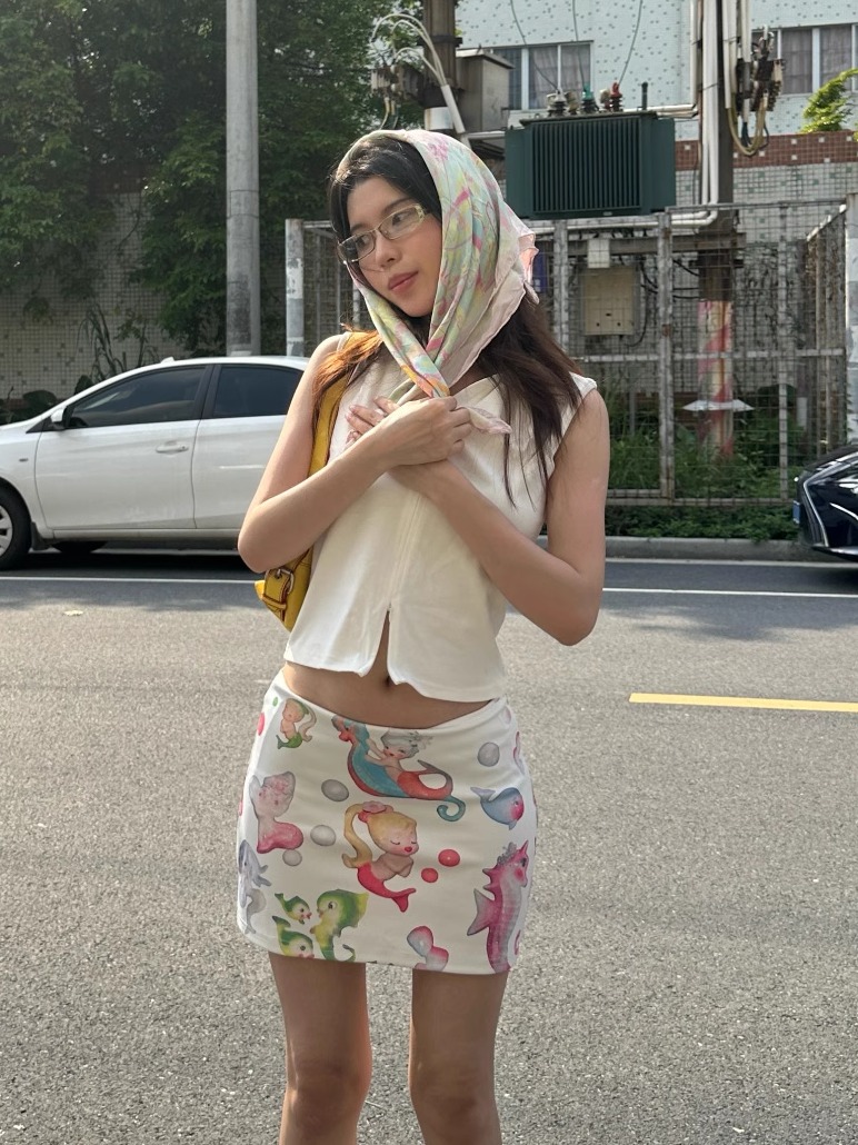 Hot Girl Clown Fish Print Bodycon Mini Skirt - 2025 Summer Niche Design, Trendy Y2K Style Hot Girl Clown Fish Print Bodycon Mini Skirt - 2025 Summer Niche Design, Trendy Y2K Style