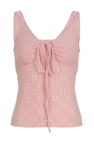 Hot Girl Solid Color Strap Hollow Textured Camisole - Versatile Slim Fit Waist-Defining Top for Y2K and Korean Style Fashion