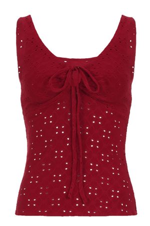 Hot Girl Solid Color Strap Hollow Textured Camisole - Versatile Slim Fit Waist-Defining Top for Y2K and Korean Style Fashion