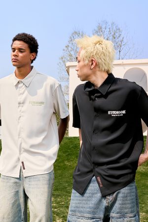 Ice Silk Short Sleeve Shirt - American Vintage Draped Letter Design, Unisex Thin Style, Trendy 2025 Look, Cool Feel Fashion