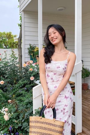 Ink Wash Butterfly Print Backless Bodycon Camisole Dress - Slim Sexy Fitted Style for 90s Y2K Fashion Lovers