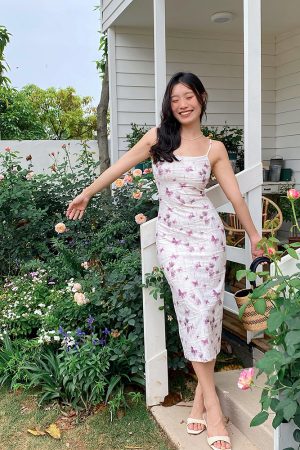 Ink Wash Butterfly Print Backless Bodycon Camisole Dress - Slim Sexy Fitted Style for 90s Y2K Fashion Lovers