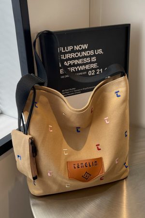 Japanese Harajuku Canvas Bag for Women - 2025 Letter Embroidery, Single Shoulder Crossbody, Lazy Style Commuting Tote